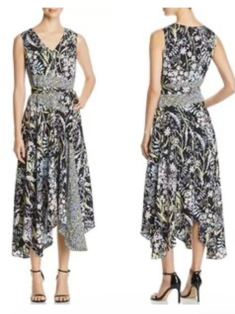 Calvin Klein Size 20W Plus Size Black Dress Floral Shark Bite Hem Wireless